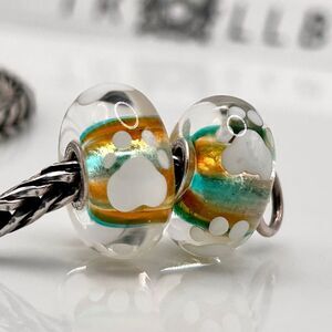 TROLLBEADS Loyal Journey LAA 925S NEW w Tags! Teal Orange w Pawprints $ per Bead